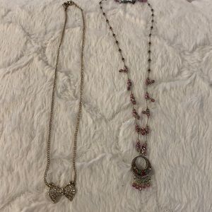 Rhinestone bow necklace,gold tone and silver tone necklace .Delicate.